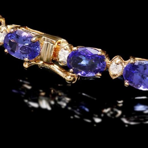 14K Yellow or White Gold Tanzanite Diamond Tennis Bracelets - Picture 9 of 9